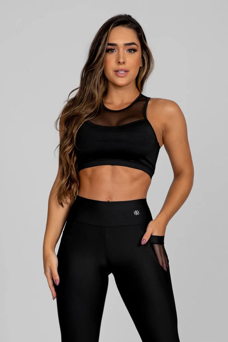 CONJUNTO TOP E CALÇA TULE PRETO