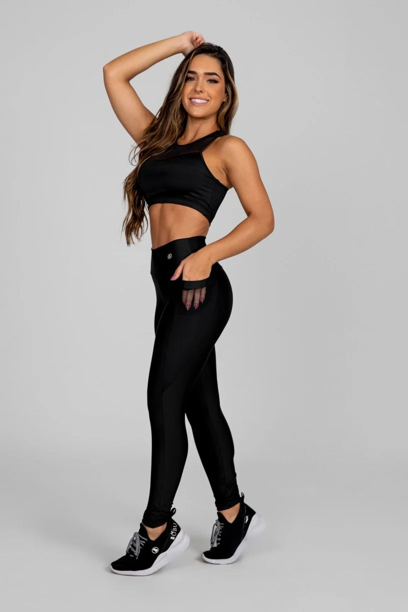 CONJUNTO TOP E CALÇA TULE PRETO