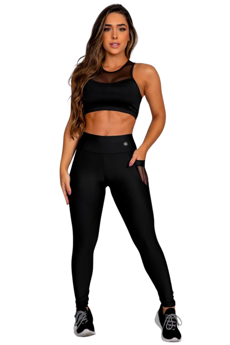 CONJUNTO TOP E CALÇA TULE PRETO