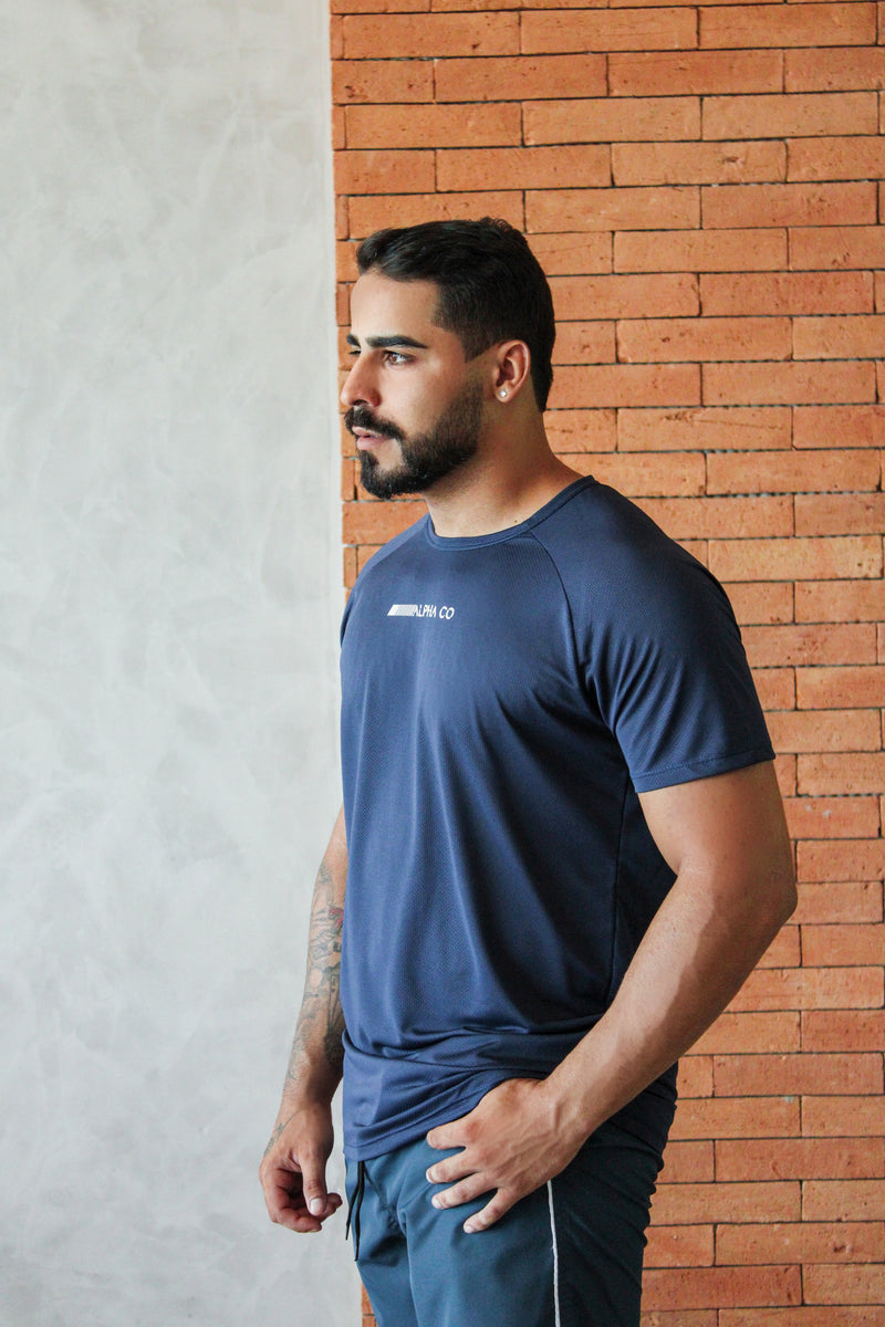 CAMISETA DRY FIT ESSENTIAL MESCLA MARINHO