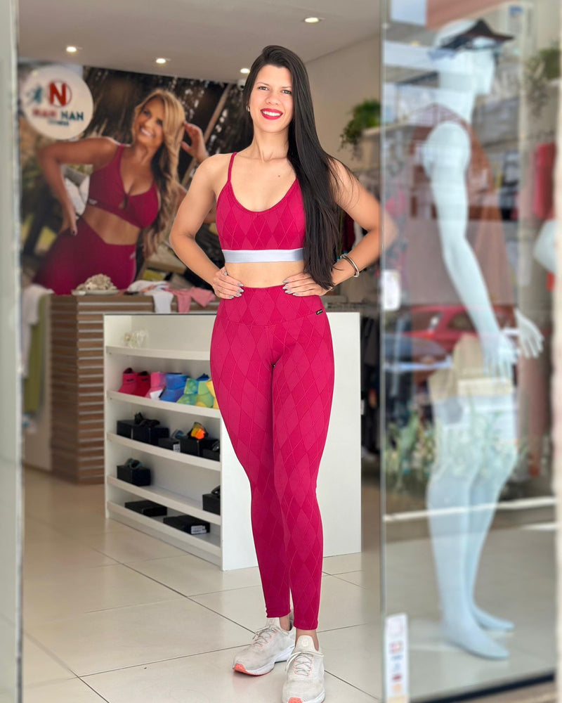 CONJUNTO CALÇA JACQUARD MARSALA C/ ELÁSTICO PRATA